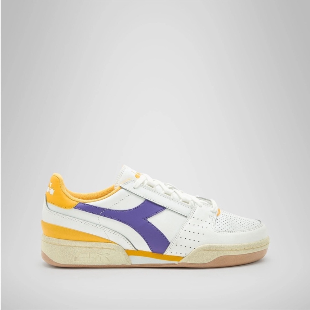 Diadora Men's White, Purple, and Yellow Sneakers